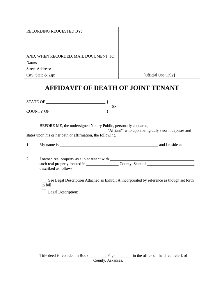 affidavit of death of joint tenant sample Preview on Page 1