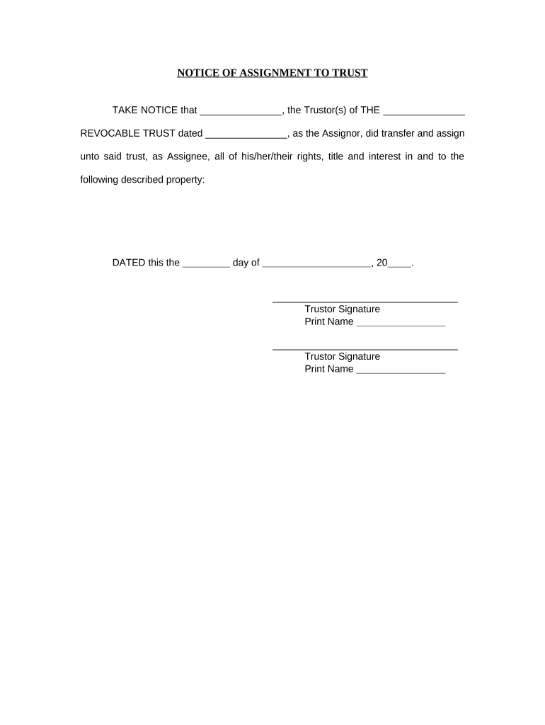 Notice of Assignment to Living Trust - Arkansas Preview on Page 1