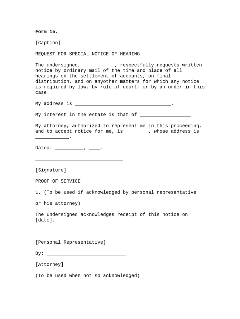 Request for Special Notice of Hearing - Arkansas Preview on Page 1.