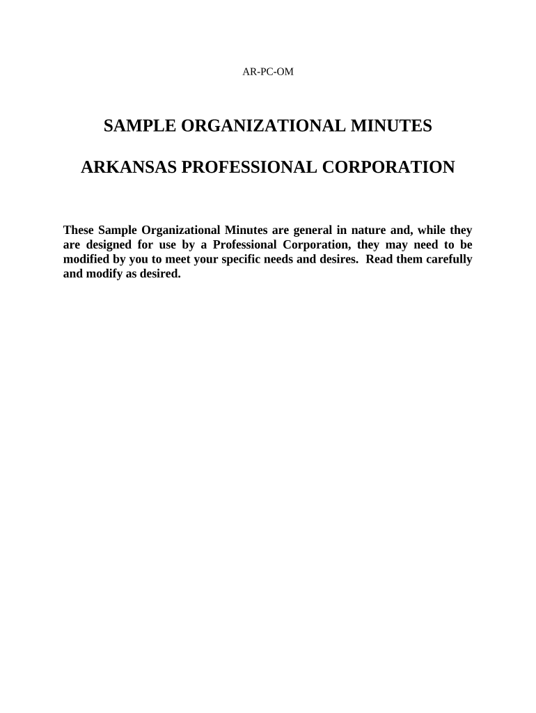 Sample Organizational Minutes for an Arkansas Professional Corporation - Arkansas Preview on Page 1