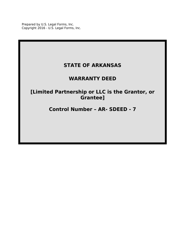 Warranty Deed from Limited Partnership or LLC is the Grantor, or Grantee - Arkansas Preview on Page 1.