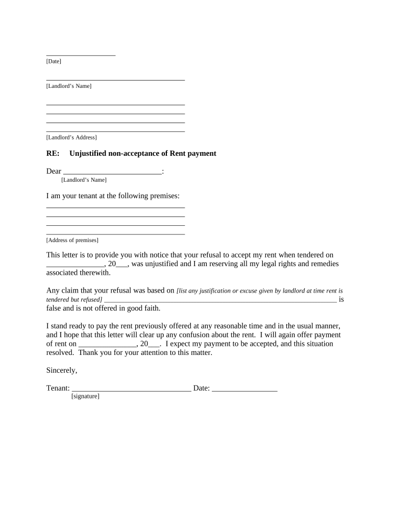 Letter from Tenant to Landlord containing Notice to Cease Unjustified Nonacceptance of Rent - Arizona Preview on Page 1