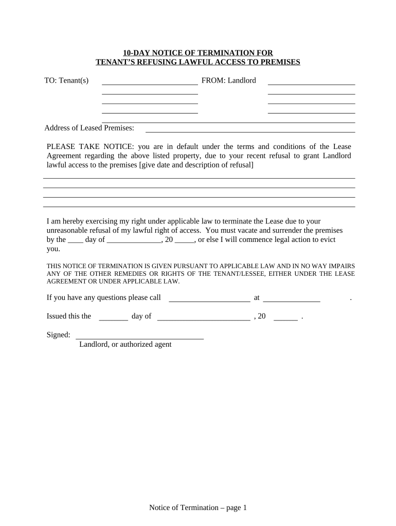 notice 10 day form Preview on Page 1