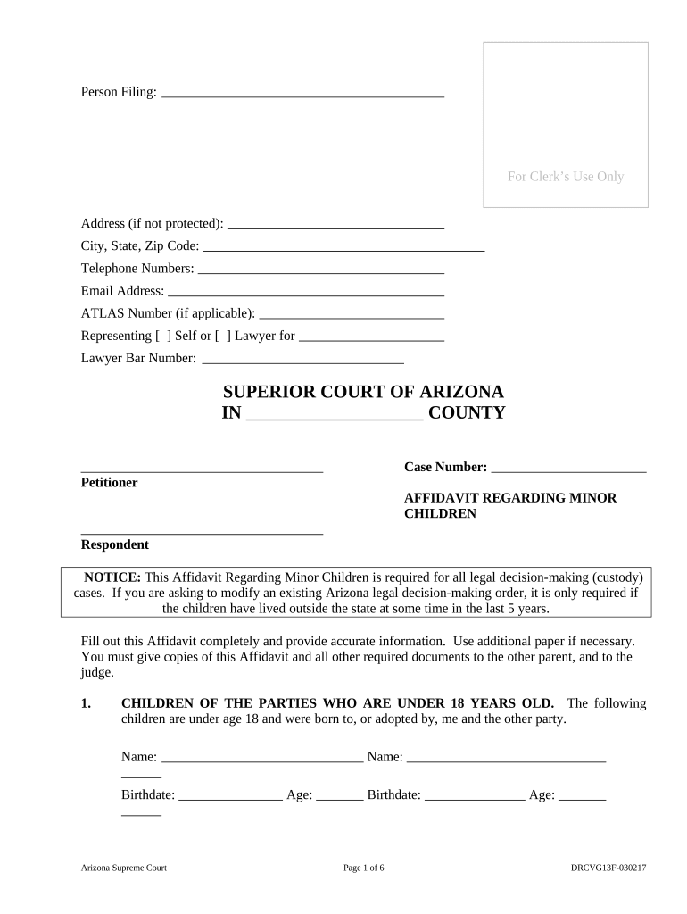 affidavit of minor child Preview on Page 1