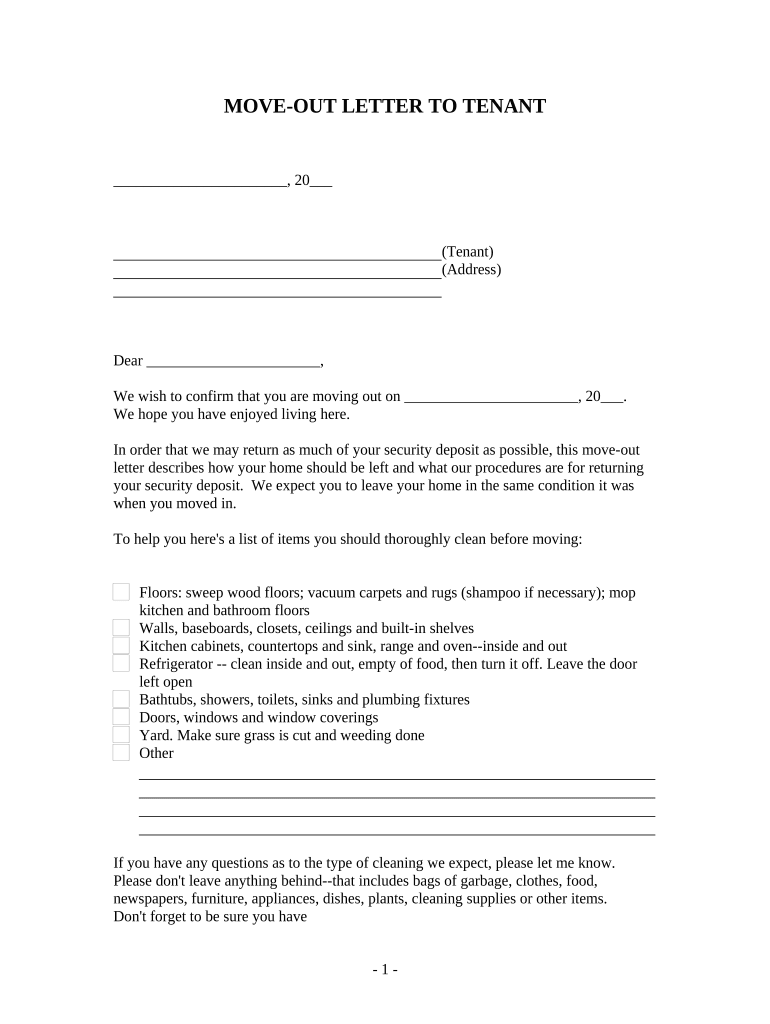 Letter from Landlord to Tenant with Directions regarding cleaning and procedures for move out - Arizona Preview on Page 1