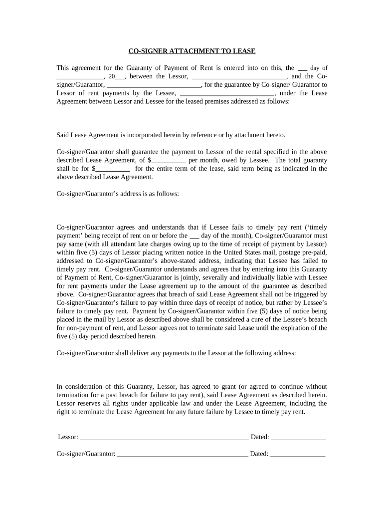 Guaranty Attachment to Lease for Guarantor or Cosigner - Arizona Preview on Page 1.