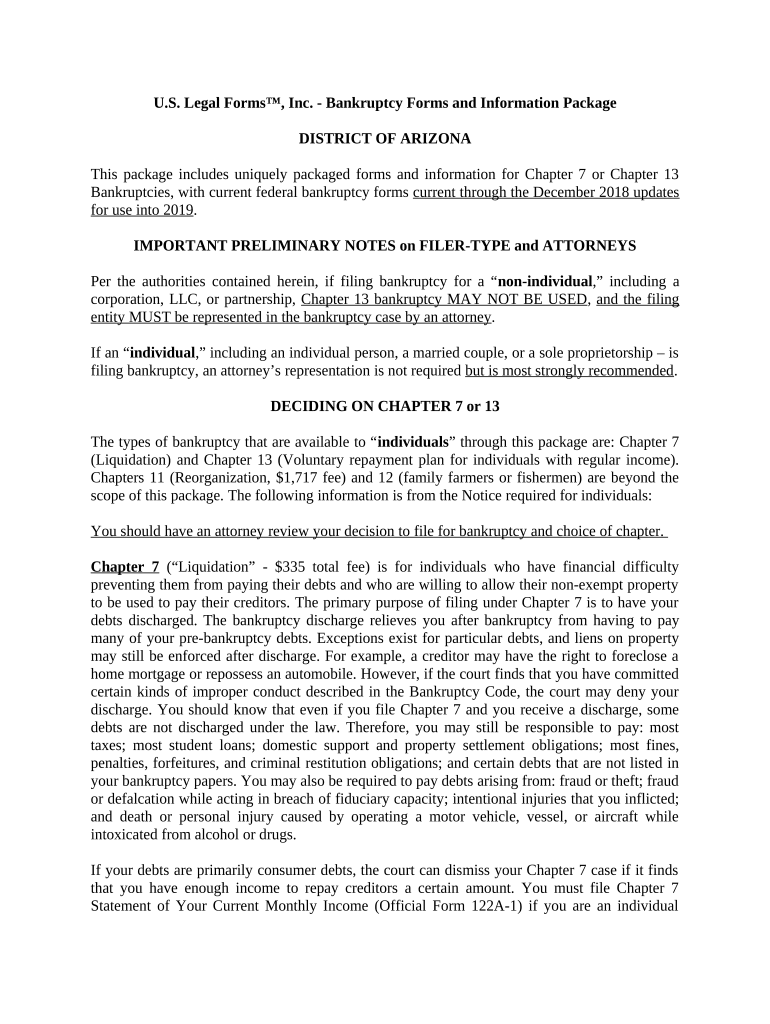 arizona bankruptcy form Preview on Page 1