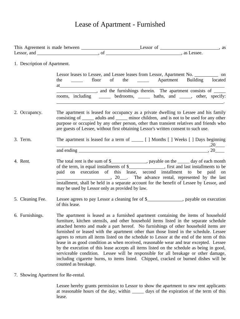 furnished lease agreement Preview on Page 1