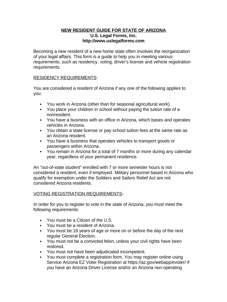 New Resident Guide - Arizona Preview on Page 1