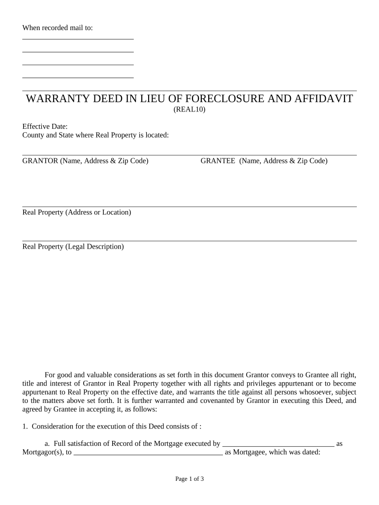 deed in lieu form Preview on Page 1