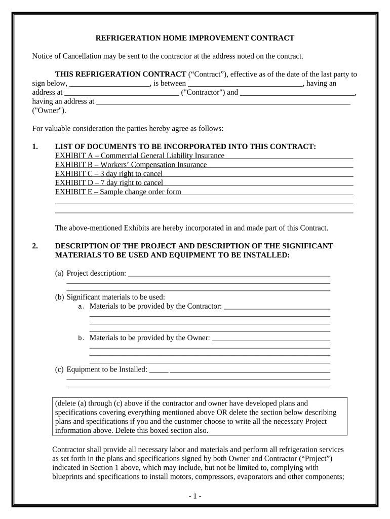 Refrigeration Contract for Contractor - California Preview on Page 1