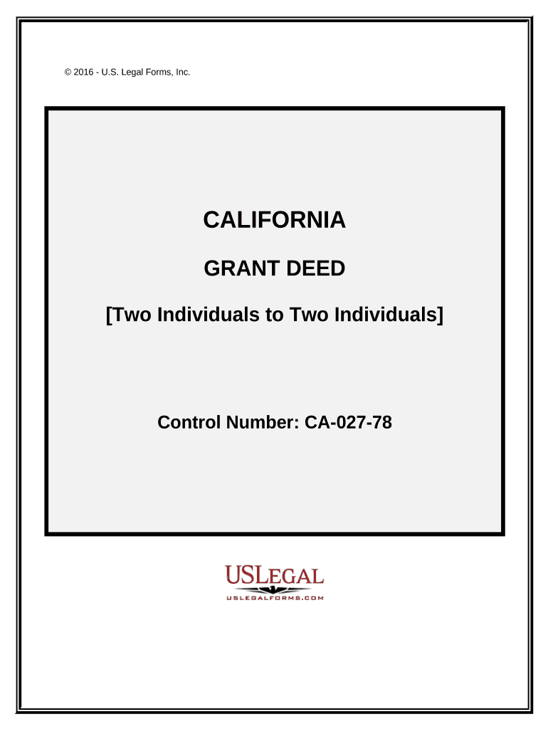 Grant Deed - Two Individuals to Two Individuals - California Preview on Page 1.