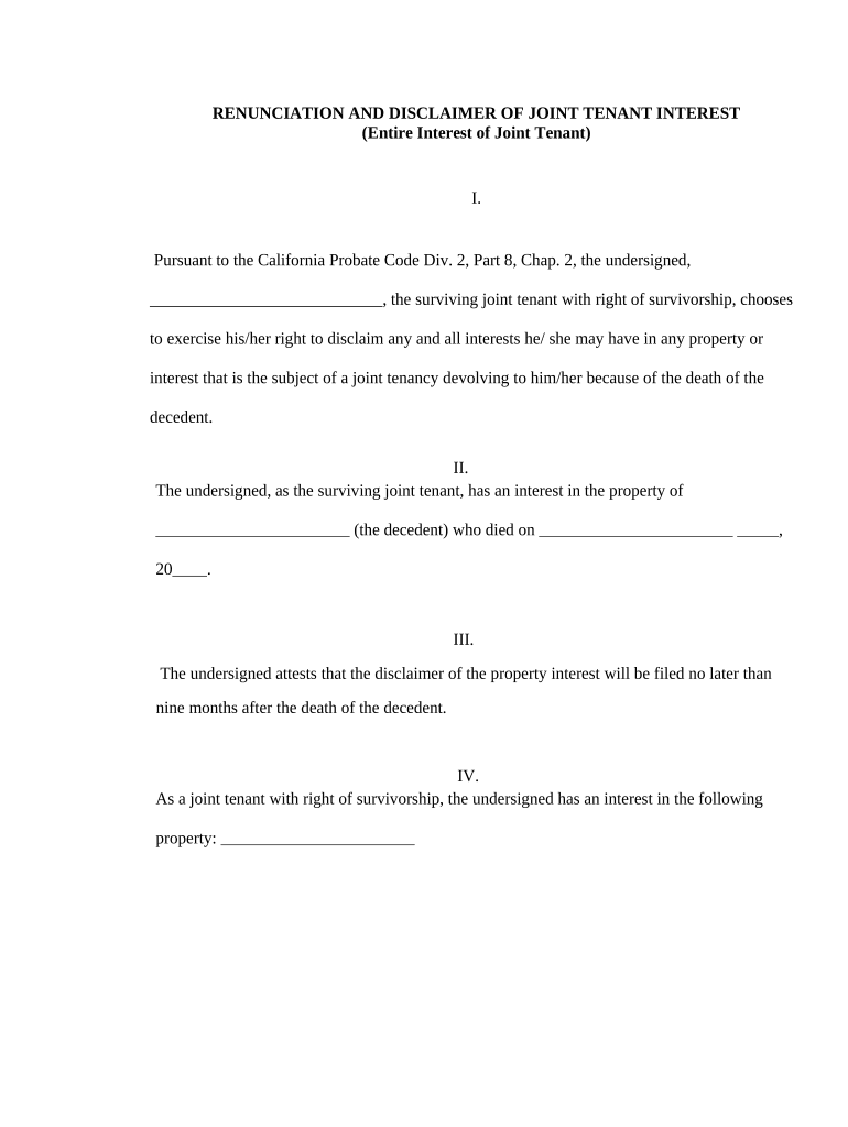 joint tenant tenancy Preview on Page 1