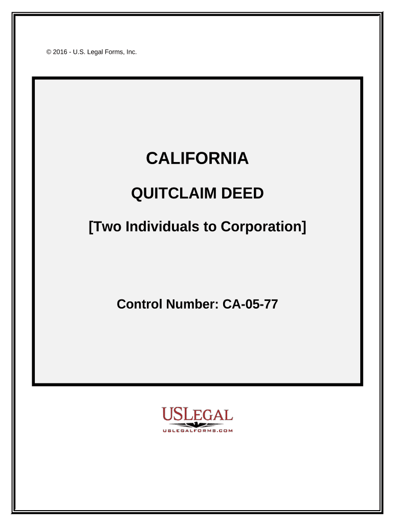 Quitclaim Deed by Two Individuals to Corporation - California Preview on Page 1.