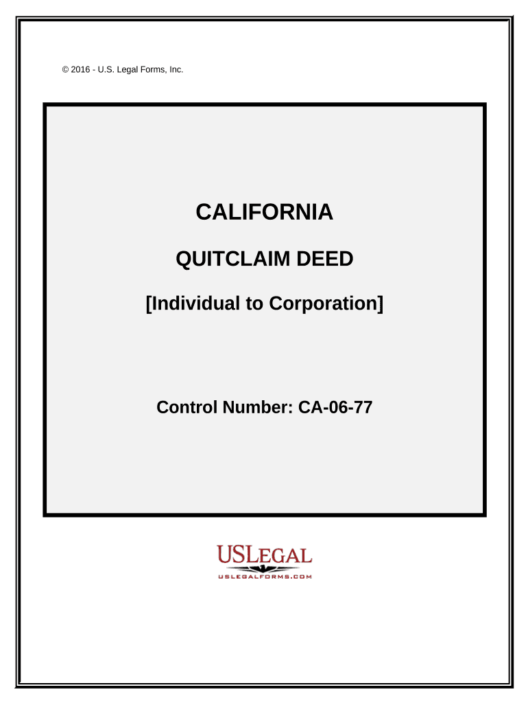 Quitclaim Deed from Individual to Corporation - California Preview on Page 1