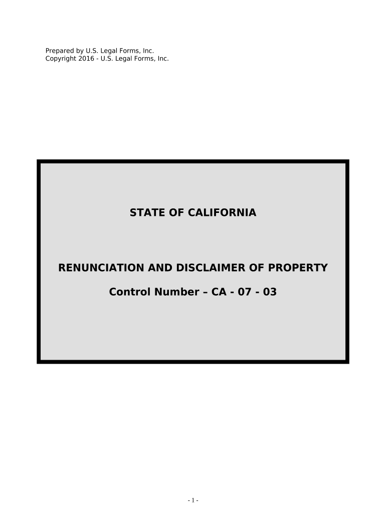 California Renunciation and Disclaimer of Individual Retirement Account, Annuity, or Bond - California Preview on Page 1