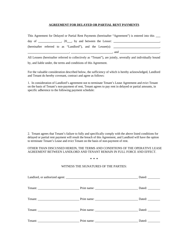 agreement for delayed or partial rent payments Preview on Page 1.