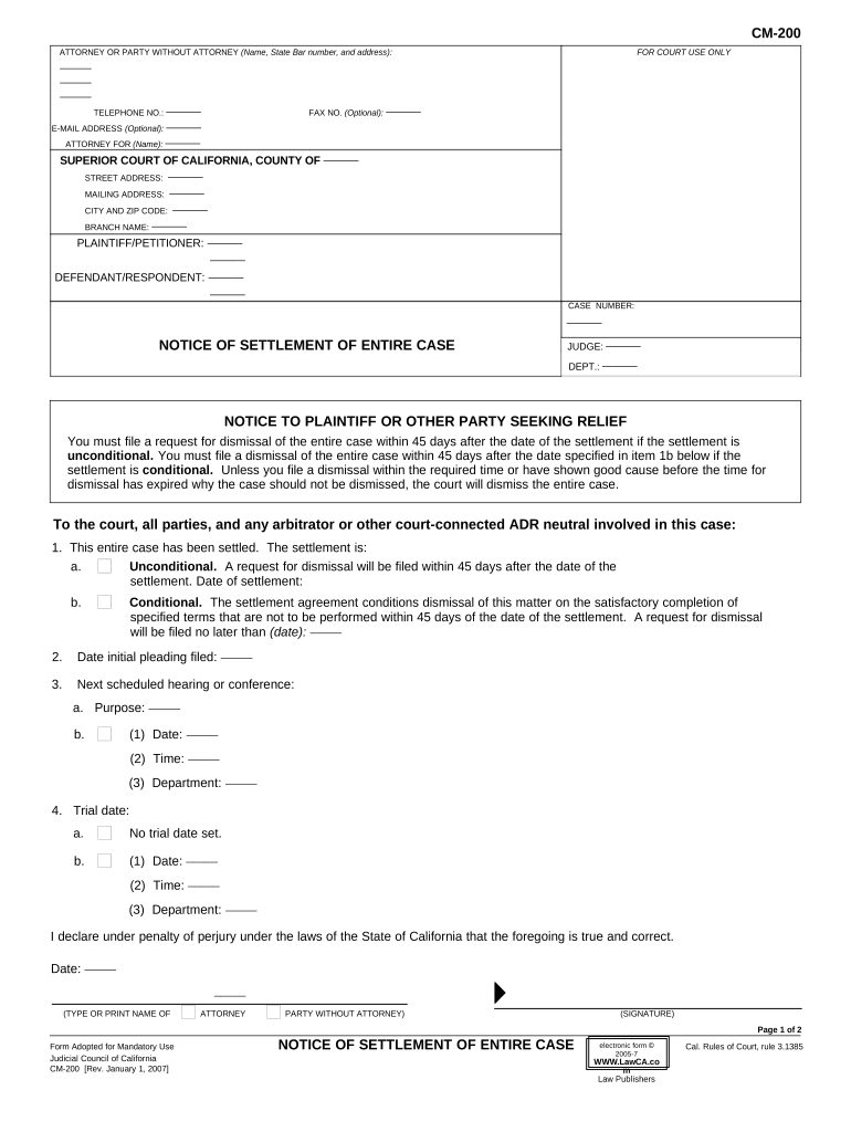 notice of settlement california Preview on Page 1