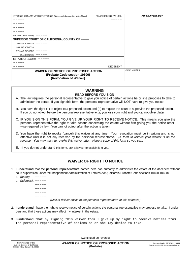 waiver notice document Preview on Page 1