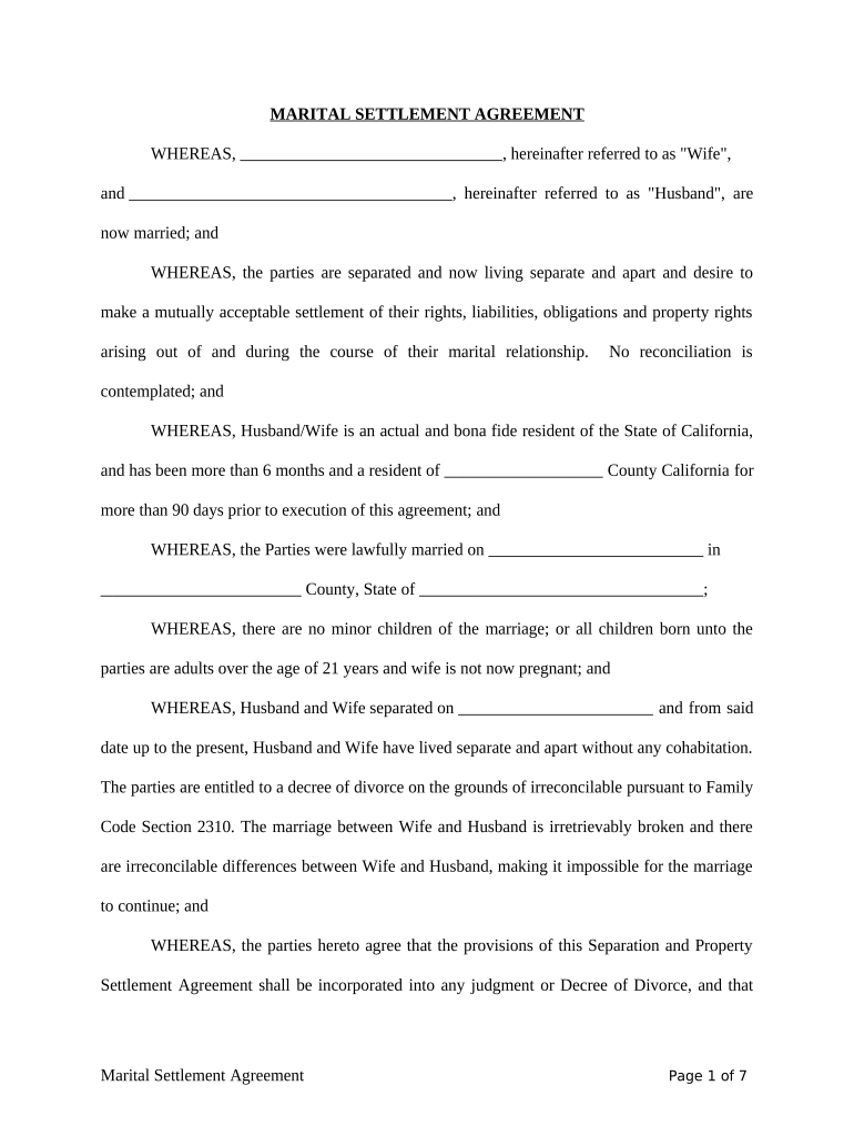 Marital Legal Separation and Property Settlement Agreement no children parties may have Joint Property or Debts effective Immediately - California Preview on Page 1