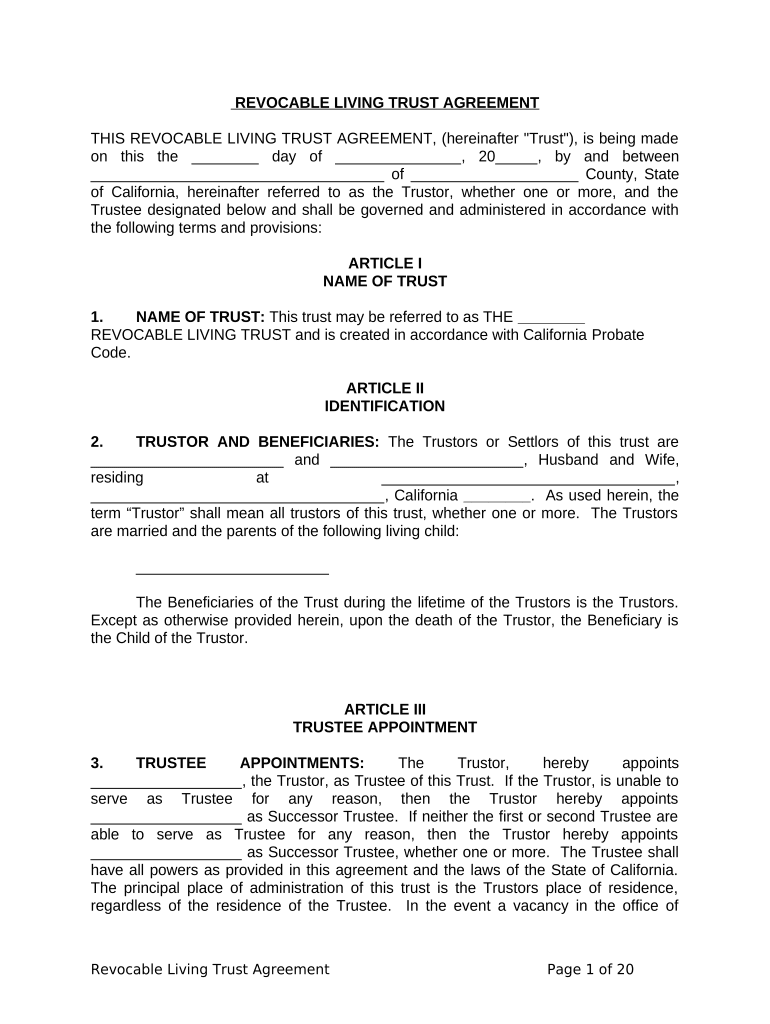 California Living Trust Sample Doc Template PdfFiller