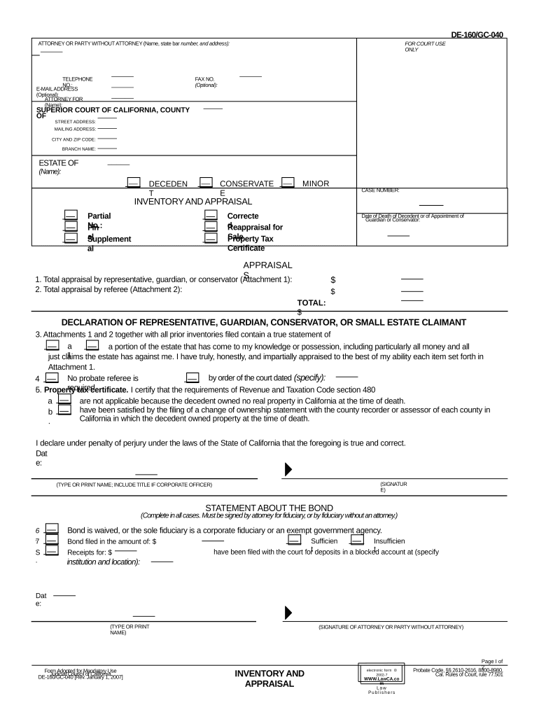 inventory and appraisal attachment sample Preview on Page 1