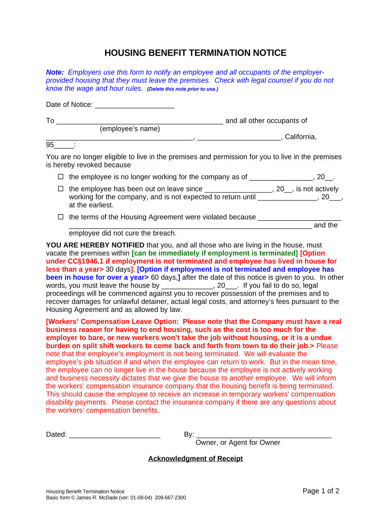 Housing Benefit Termination Notice California Fill out & sign online