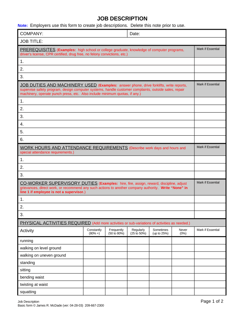 Job Description - California: Fill out & sign online | DocHub