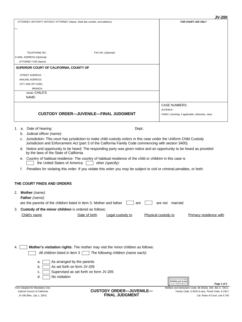 custody juvenile order Preview on Page 1