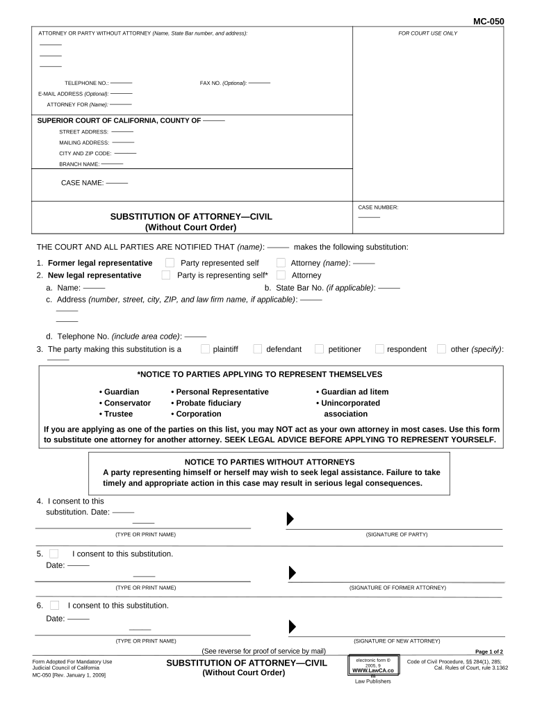 substitution of attorney Preview on Page 1.