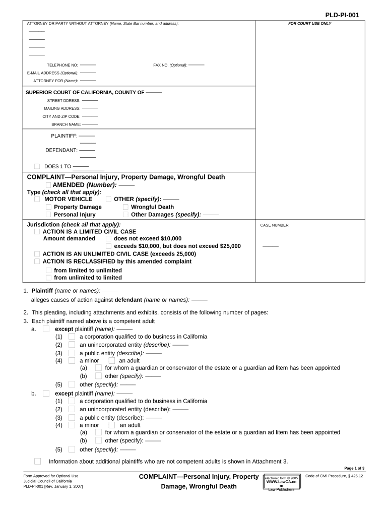 sample wrongful death complaint california Preview on Page 1