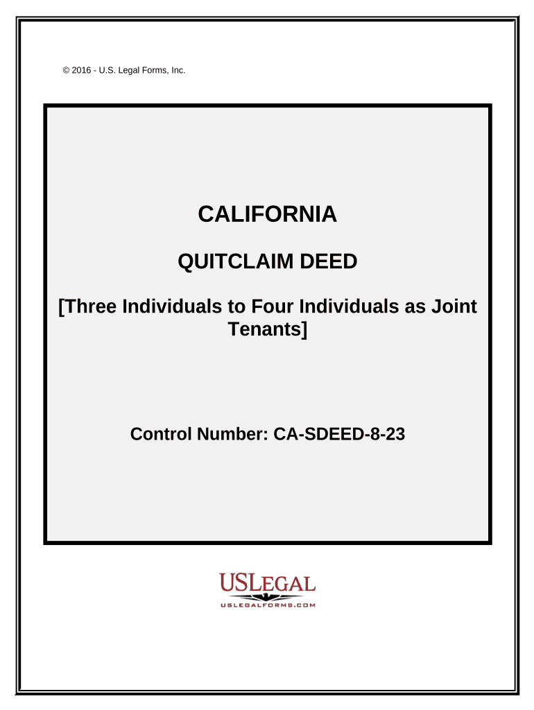 Quitclaim Deed for Three Individuals to Four Individuals as Joint Tenants - California Preview on Page 1