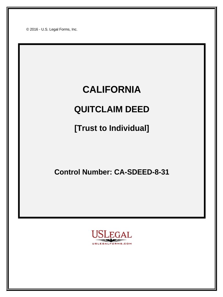 Quitclaim Deed - Trust to Individual - California Preview on Page 1