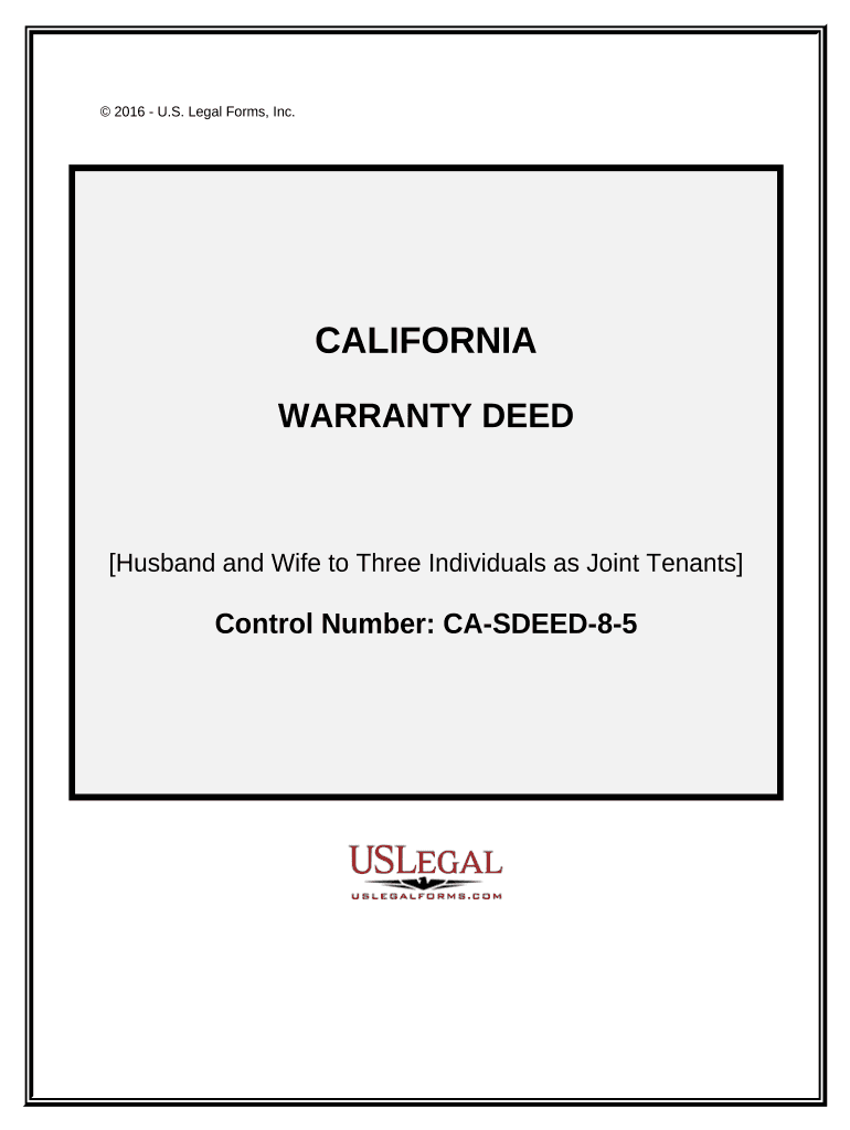 Warranty Deed for Husband and Wife to Three Individuals as Joint Tenants - California Preview on Page 1