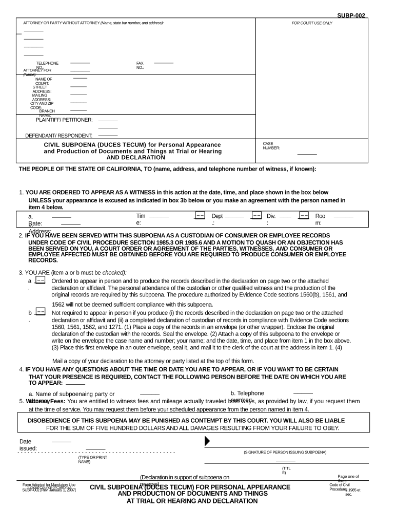 ca subpoena Preview on Page 1.