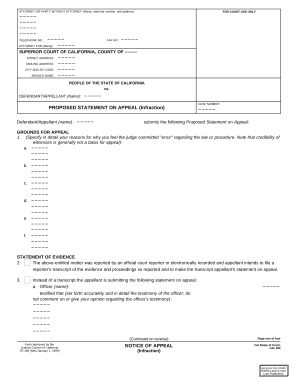 Proposed Statement on Appeal (Infraction). Traffic