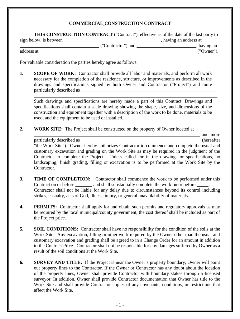 Commercial Contract for Contractor - Colorado Preview on Page 1