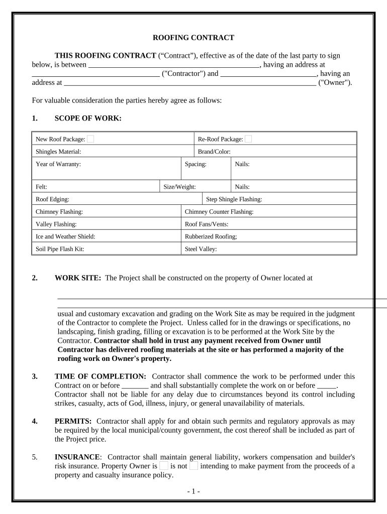 roofing contract templates Preview on Page 1