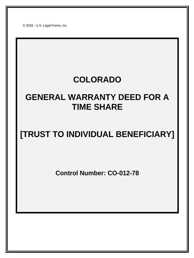 General Warranty Deed for a Time Share from a Trust to an Individual Beneficiary - Colorado Preview on Page 1