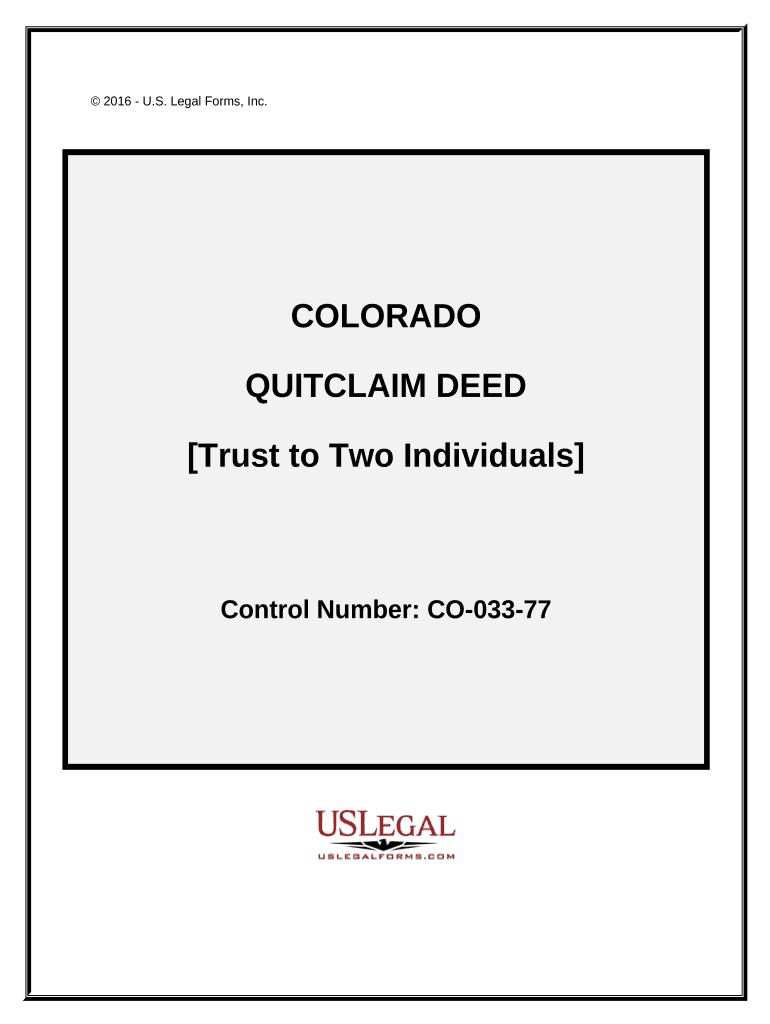 Quitclaim Deed from a Trust to Two Individuals - Colorado Preview on Page 1