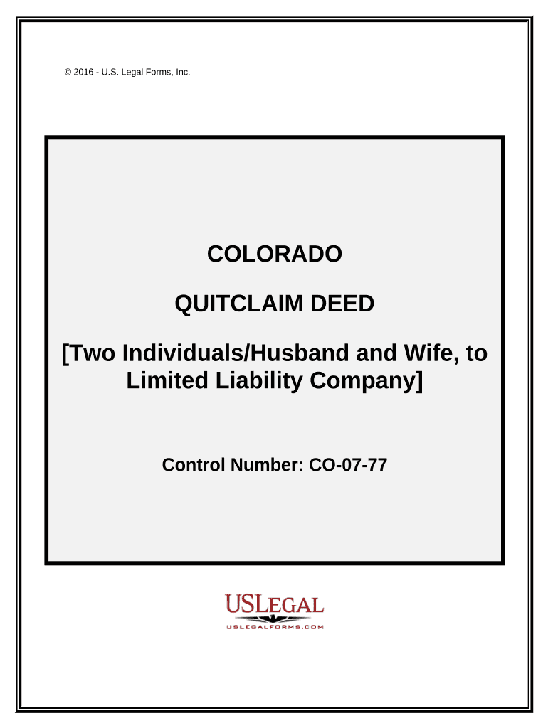 Quitclaim Deed - Two Individuals or Husband and Wife to Limited Liability Company - Colorado Preview on Page 1