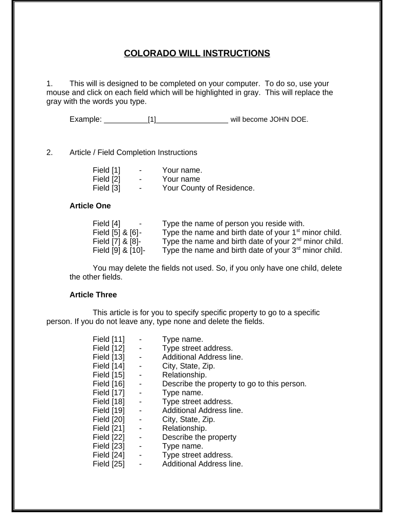 Mutual Wills or Last Will and Testaments for Unmarried Persons living together with Minor Children - Colorado Preview on Page 1