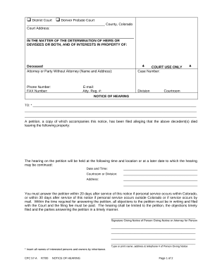 Colorado Notice of Hearing
