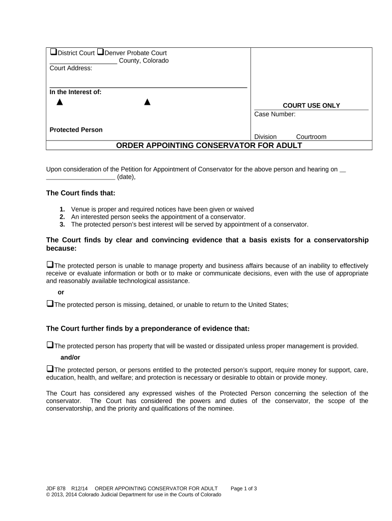Order Appointing Conservator For Adult - Colorado Preview on Page 1