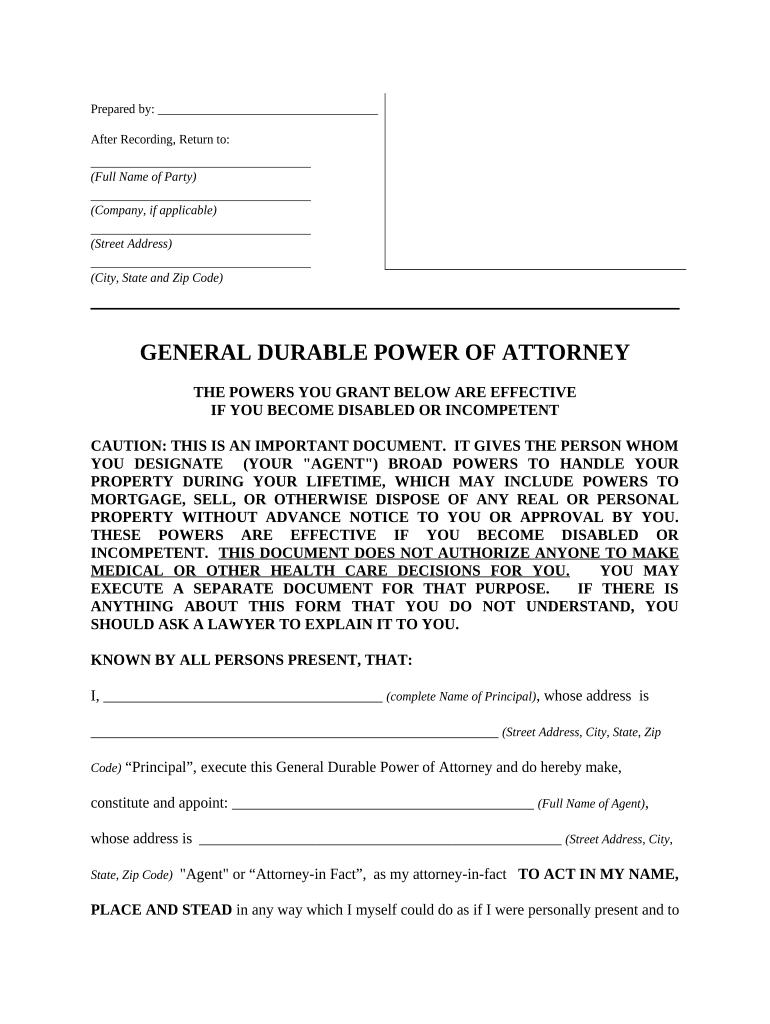 General Durable Power of Attorney for Property and Finances or Financial Effective upon Disability - Colorado Preview on Page 1