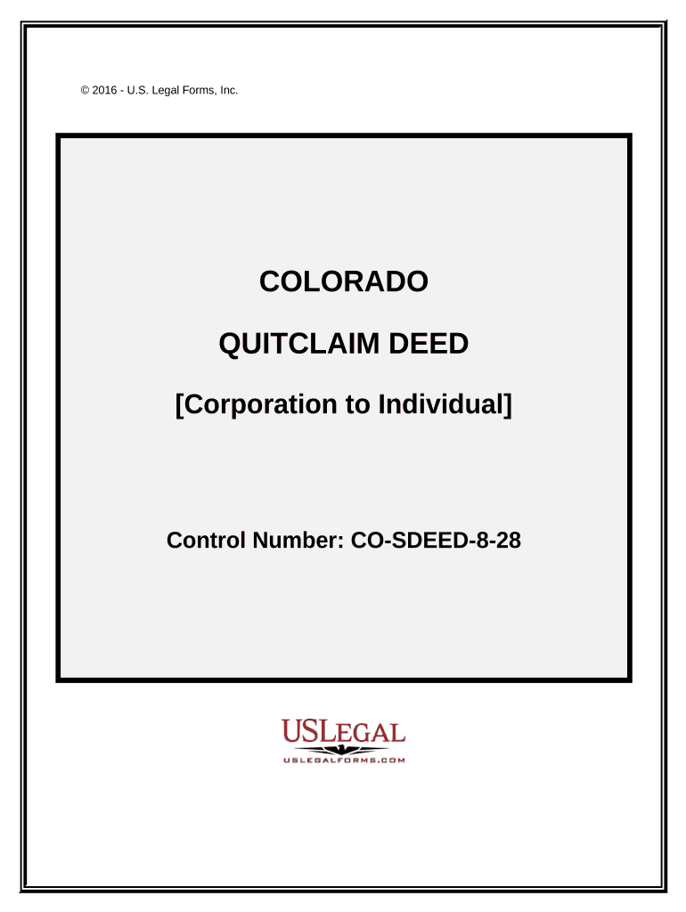 Quitclaim Deed from Corporation to Individual - Colorado Preview on Page 1