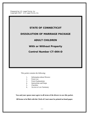 No-Fault Uncontested Agreed Divorce Package for Dissolution of Marriage with Adult Children and with or without Property and Debts - Connecticut