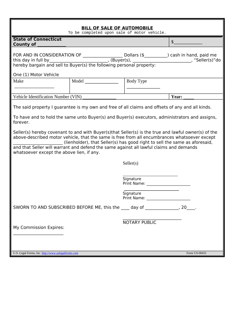 bill of sale for car connecticut Preview on Page 1