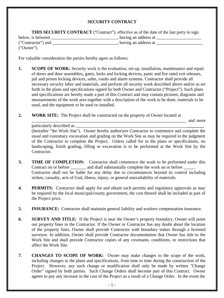 Security Contract for Contractor - Connecticut Preview on Page 1