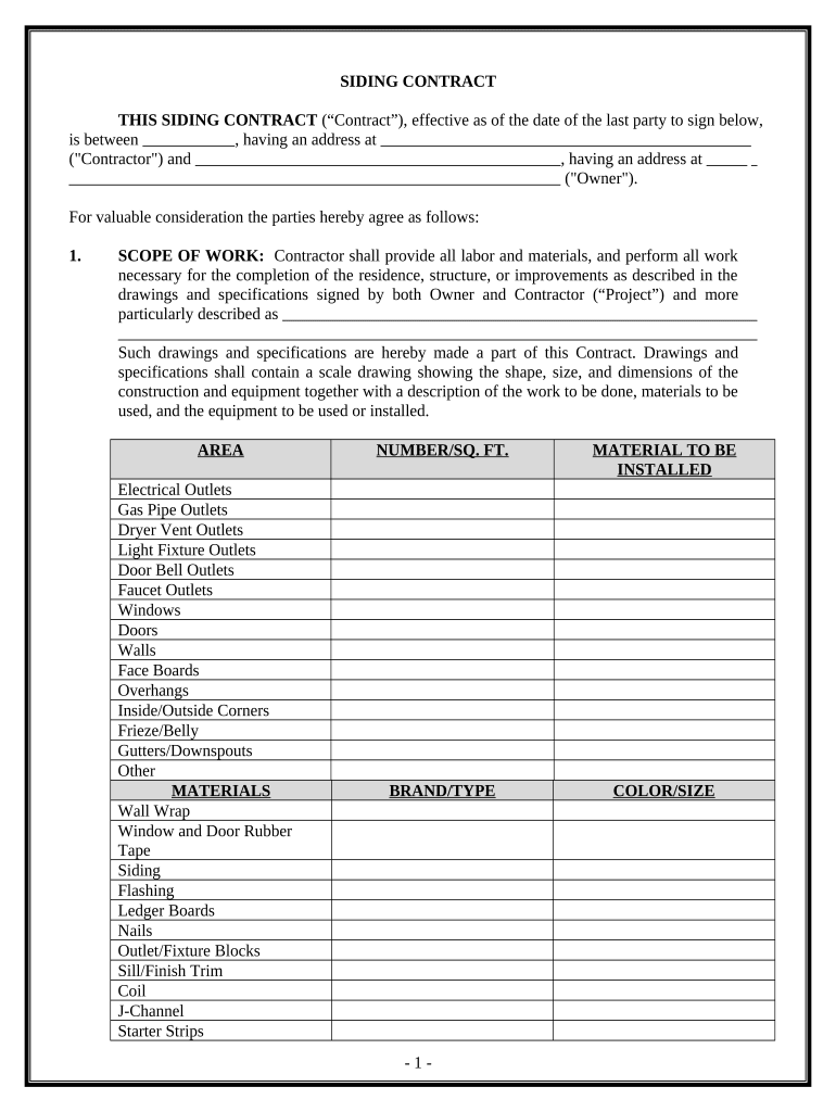 Siding Contract for Contractor - Connecticut Preview on Page 1